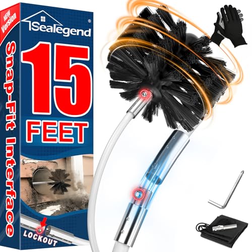 Sealegend 15 Feet Dryer Vent Cleaner Kit/Lint Remover/Upgraded Flexible Quick-Snap Brush with Drill Attachment/Fireplace Chimney Brushes for Easy to Clean/Cleaning Tool Use with or Without Power Drill - Image 1