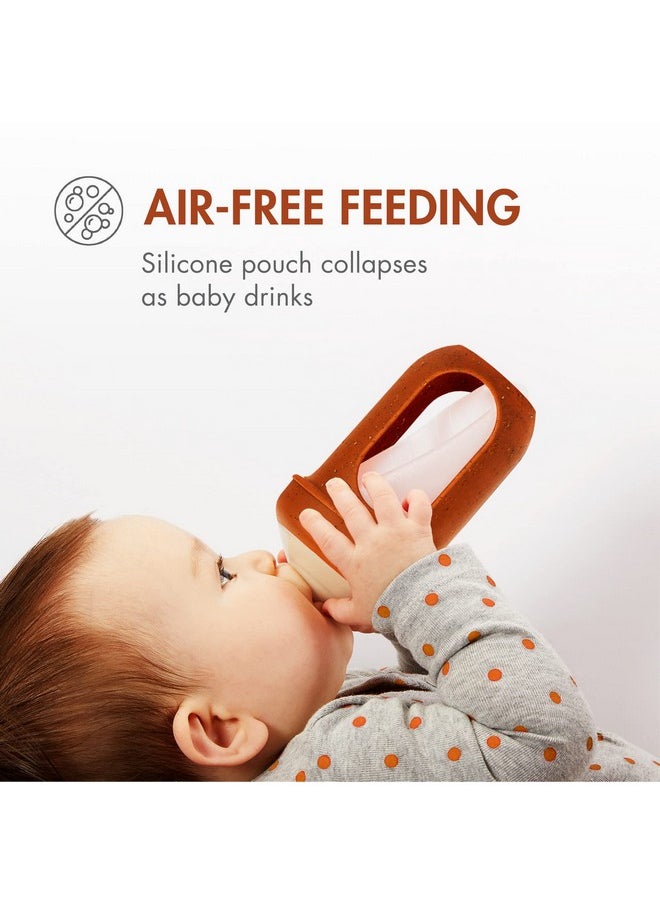 BOON - Nursh Reusable Silicone Baby Bottles With Collapsible Silicone Pouch Design Everyday Baby Essentials 3 Count Stage 2 Medium Flow 8 Oz Speckle - Image 1