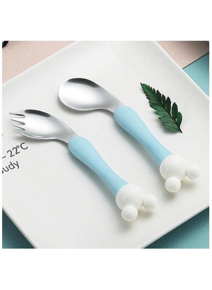 Highland Stainless Steel Baby Spoon and Fork Set Training Utensils Children's Cutlery Set Blue - Image 1