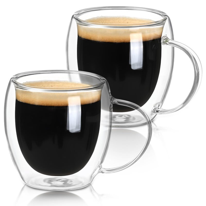 Ocean ice Espresso Cups Set of 2, Double Walled Glass Coffee Mugs 5 oz, Clear Insulated Glass Coffee Cups, Expresso Shots Cup with Handle, Clear Coffee Mug, Espresso Shot Cups, Glass Cups - Image 1
