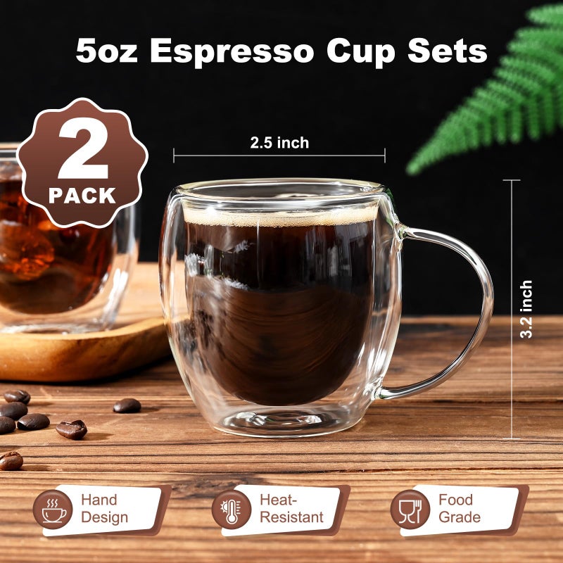 Ocean ice Espresso Cups Set of 2, Double Walled Glass Coffee Mugs 5 oz, Clear Insulated Glass Coffee Cups, Expresso Shots Cup with Handle, Clear Coffee Mug, Espresso Shot Cups, Glass Cups - Image 4