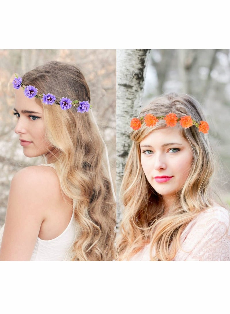 Loquat 8 pcs Flower Crown Daisy Garland Headband Hair Wreath Floral Headpiece with Adjustable Elastic Ribbon - Image 2