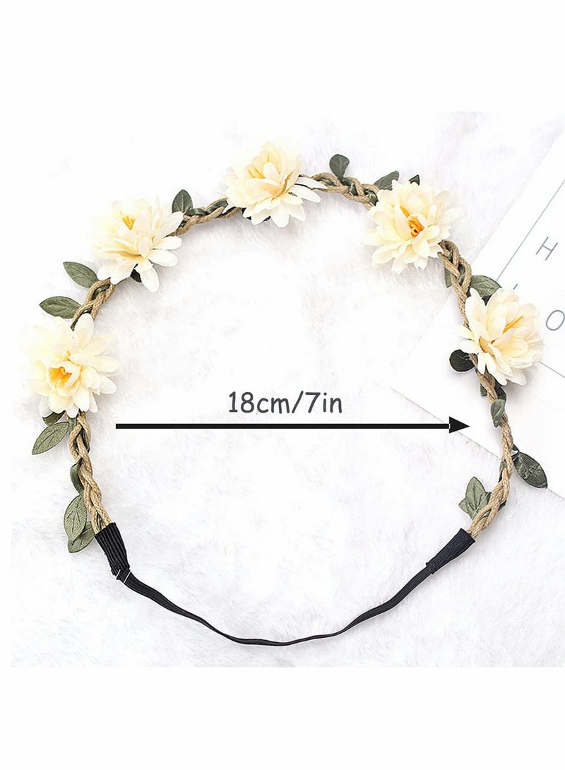 Loquat 8 pcs Flower Crown Daisy Garland Headband Hair Wreath Floral Headpiece with Adjustable Elastic Ribbon - Image 4