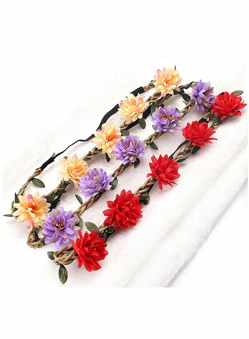 Loquat 8 pcs Flower Crown Daisy Garland Headband Hair Wreath Floral Headpiece with Adjustable Elastic Ribbon - Image 3