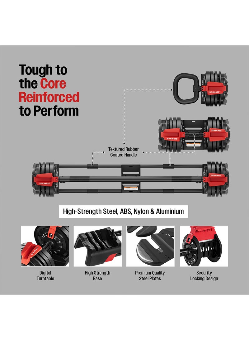 Sparnod Fitness SAD-25 Adjustable 3-in-1 Dumbbell Set,3–24kg Quick Weight Change, Dumbbell, Barbell, Kettlebell,12 Gear Steel ABS Build, Digital Dial, Ergonomic Grip, Home Gym Workout Kit - Image 4