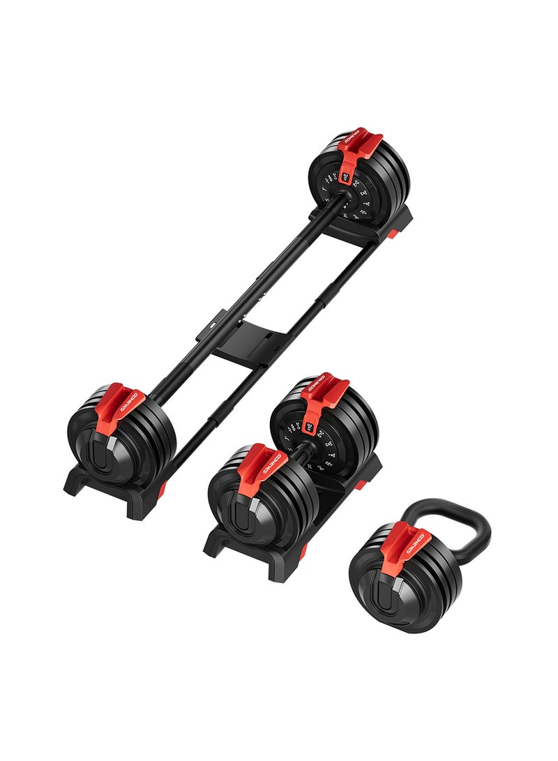 Sparnod Fitness SAD-25 Adjustable 3-in-1 Dumbbell Set,3–24kg Quick Weight Change, Dumbbell, Barbell, Kettlebell,12 Gear Steel ABS Build, Digital Dial, Ergonomic Grip, Home Gym Workout Kit - Image 1