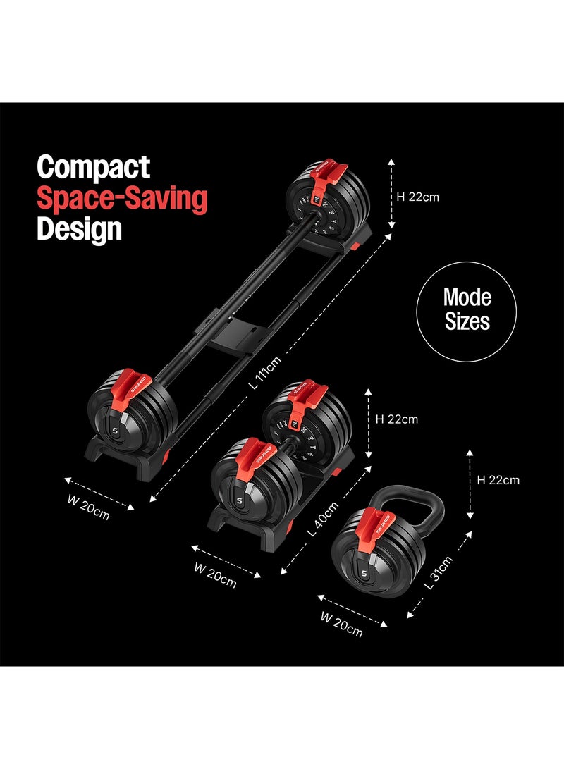Sparnod Fitness SAD-25 Adjustable 3-in-1 Dumbbell Set,3–24kg Quick Weight Change, Dumbbell, Barbell, Kettlebell,12 Gear Steel ABS Build, Digital Dial, Ergonomic Grip, Home Gym Workout Kit - Image 5