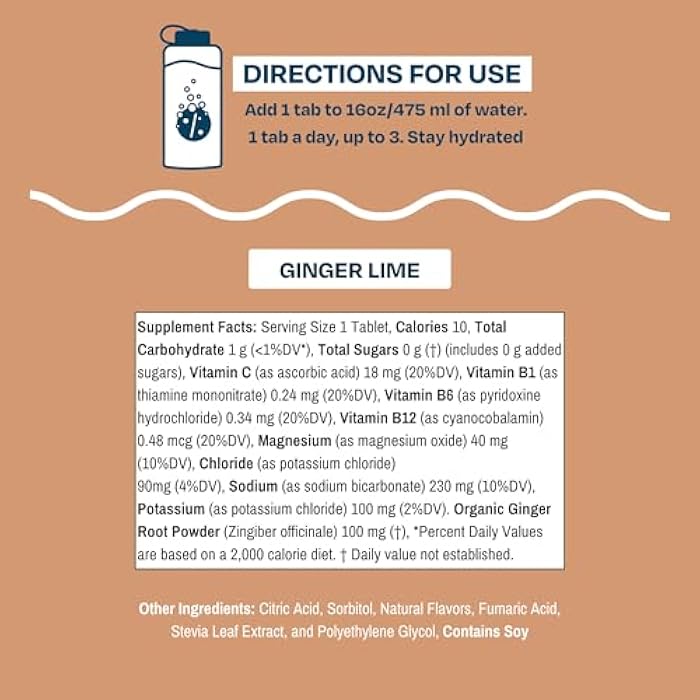 Drinklits Ginger Lime Electrolyte Tablets for Hydration | Great Taste - 0g Sugar - Essential Electrolytes - Daily Use | Single Tube (10 Tablets/Servings) - Image 4