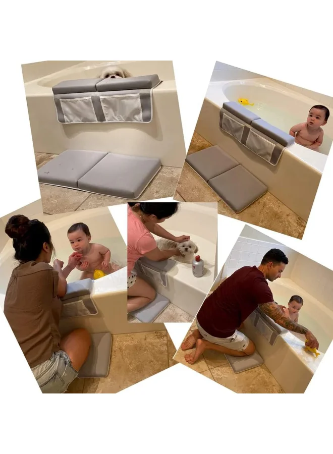 Bumble & Bird Deong Comfortable Baby Bath Kneeler And Elbow Rest Pad Set – 1.5 Inch Thick Bathtub Kneeling Pad With Toy Organizer Pockets, Quick Drying, Foldable, Non - Slip For Baby And Toddler Bathing