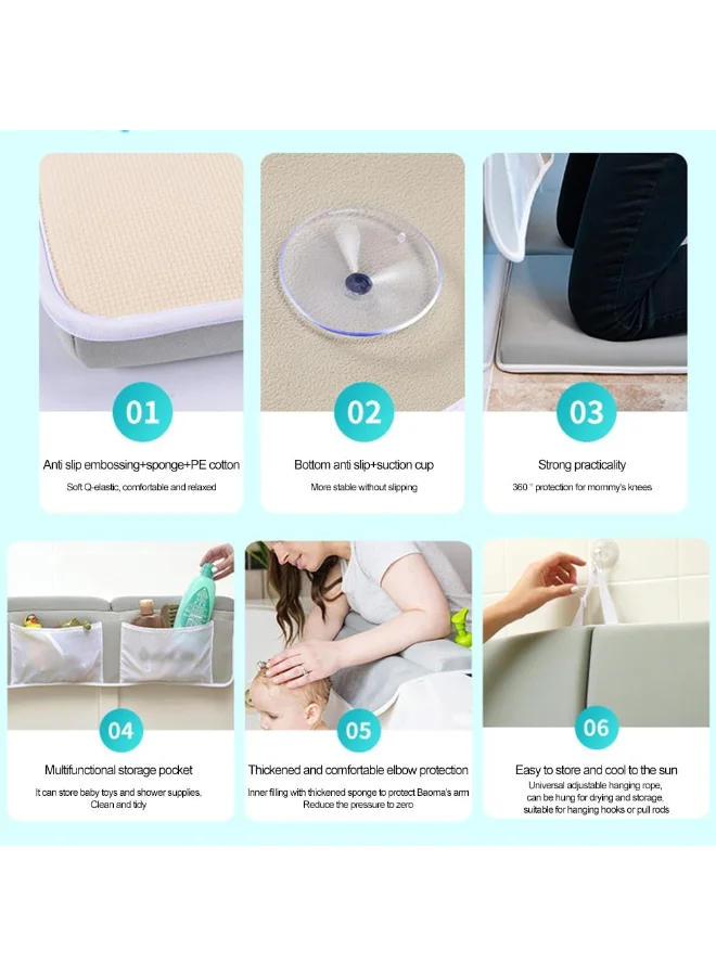 Bumble & Bird Deong Comfortable Baby Bath Kneeler And Elbow Rest Pad Set – 1.5 Inch Thick Bathtub Kneeling Pad With Toy Organizer Pockets, Quick Drying, Foldable, Non - Slip For Baby And Toddler Bathing