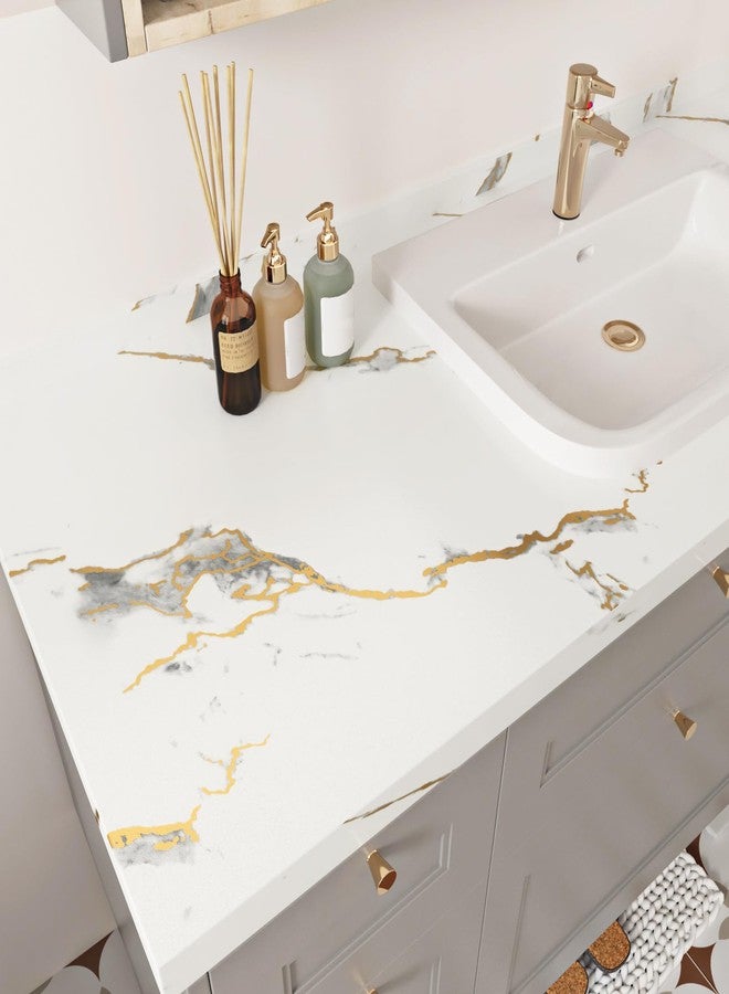 STICKEEP White Gold Marble Peel and Stick Wallpaper, 17.71" x 315" - Image 3