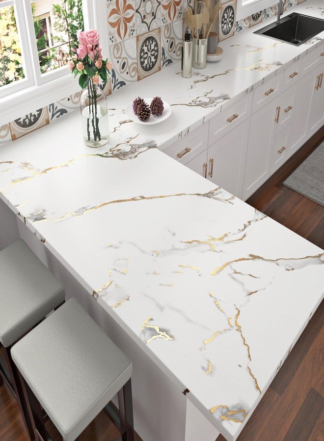 STICKEEP White Gold Marble Peel and Stick Wallpaper, 17.71" x 315" - Image 2