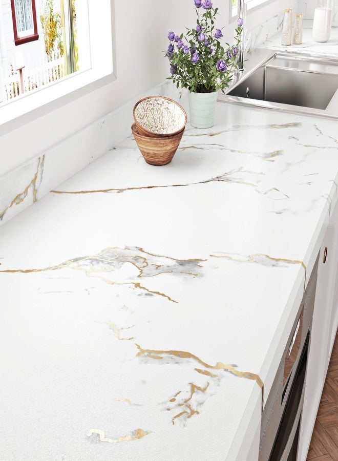 STICKEEP White Gold Marble Peel and Stick Wallpaper, 17.71" x 315" - Image 1
