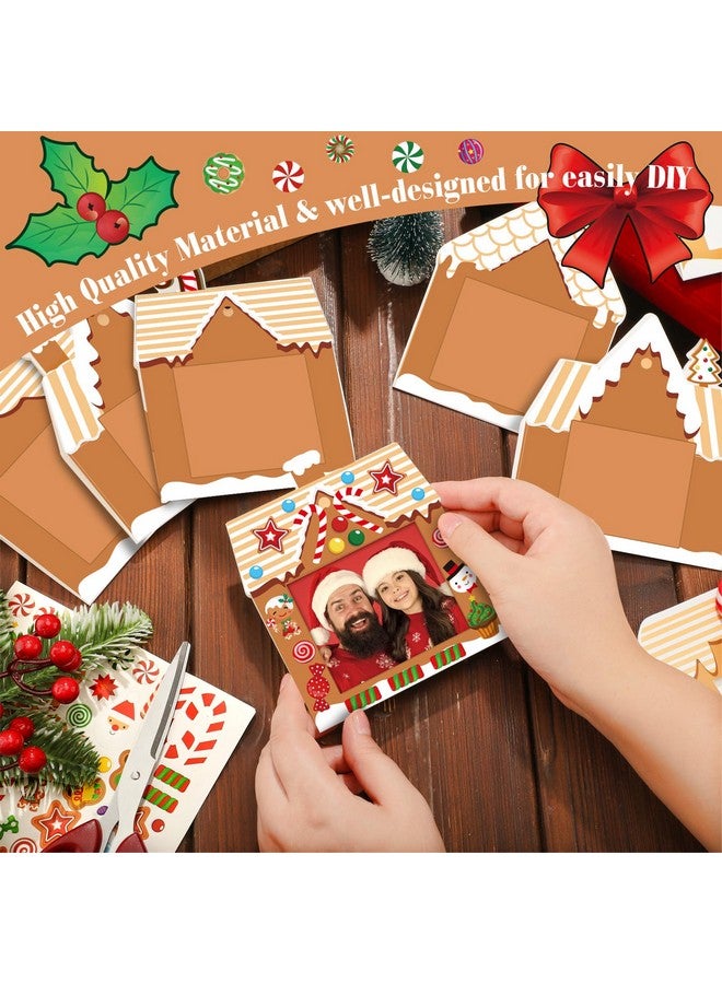 Zhanmai 48 Pcs Gingerbread House Picture Frame Craft Xmas Diy Gingerbread Candy Craft Christmas Crafts Self Adhesive Stickers For Christmas Tree Xmas Keepsake Holiday Party Decoration - Image 2