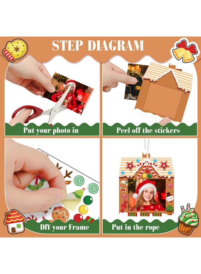 Zhanmai 48 Pcs Gingerbread House Picture Frame Craft Xmas Diy Gingerbread Candy Craft Christmas Crafts Self Adhesive Stickers For Christmas Tree Xmas Keepsake Holiday Party Decoration - Image 5