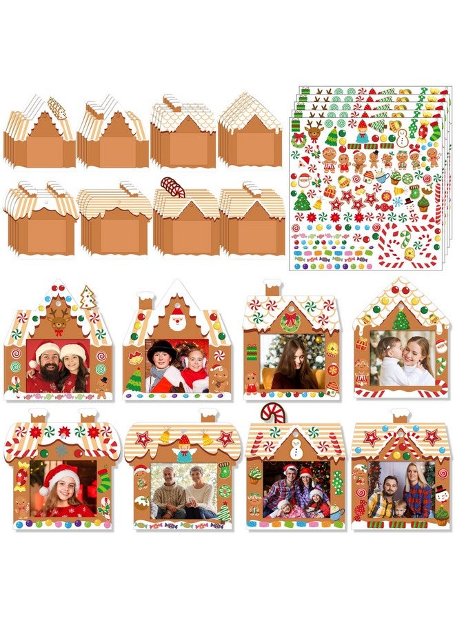 Zhanmai 48 Pcs Gingerbread House Picture Frame Craft Xmas Diy Gingerbread Candy Craft Christmas Crafts Self Adhesive Stickers For Christmas Tree Xmas Keepsake Holiday Party Decoration - Image 1