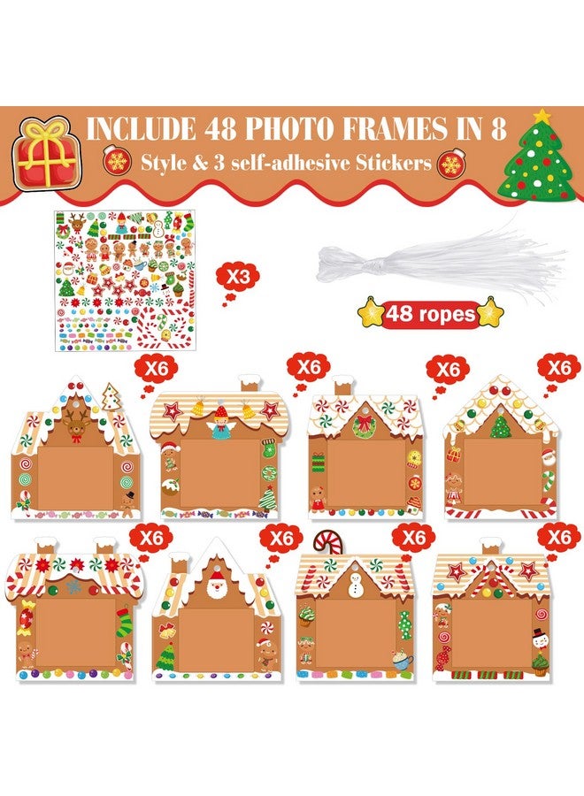 Zhanmai 48 Pcs Gingerbread House Picture Frame Craft Xmas Diy Gingerbread Candy Craft Christmas Crafts Self Adhesive Stickers For Christmas Tree Xmas Keepsake Holiday Party Decoration - Image 4
