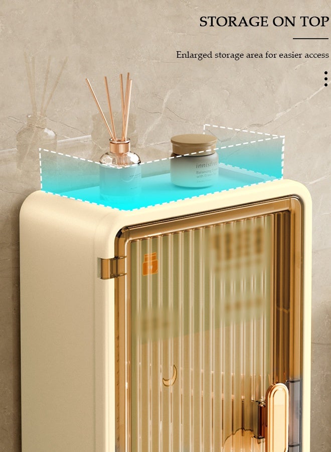 DUNISO Wall-Mounted Tissue Box, Single Door Bathroom Storage with Detachable Partition, No-Punch Waterproof Bathroom Towel & Toiletries Storage Cabinet, Large Capacity Roll Paper Storage Box - Image 5