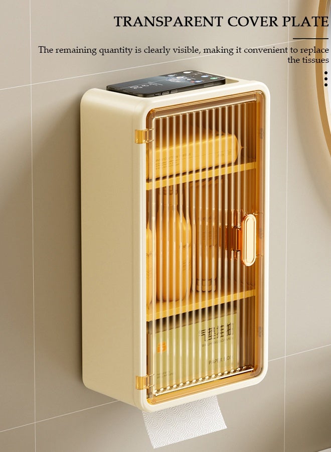 DUNISO Wall-Mounted Tissue Box, Single Door Bathroom Storage with Detachable Partition, No-Punch Waterproof Bathroom Towel & Toiletries Storage Cabinet, Large Capacity Roll Paper Storage Box - Image 4