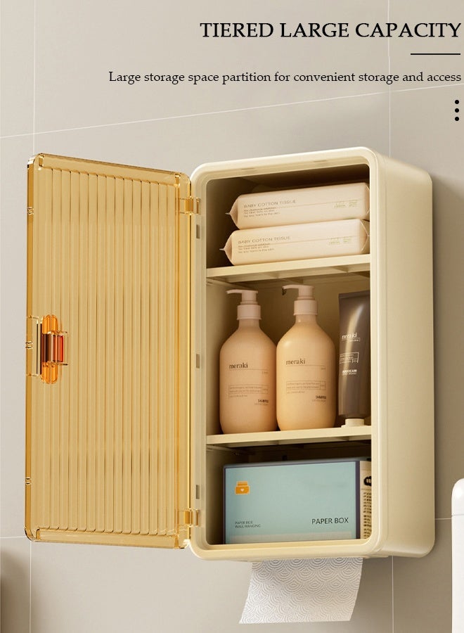 DUNISO Wall-Mounted Tissue Box, Single Door Bathroom Storage with Detachable Partition, No-Punch Waterproof Bathroom Towel & Toiletries Storage Cabinet, Large Capacity Roll Paper Storage Box - Image 3