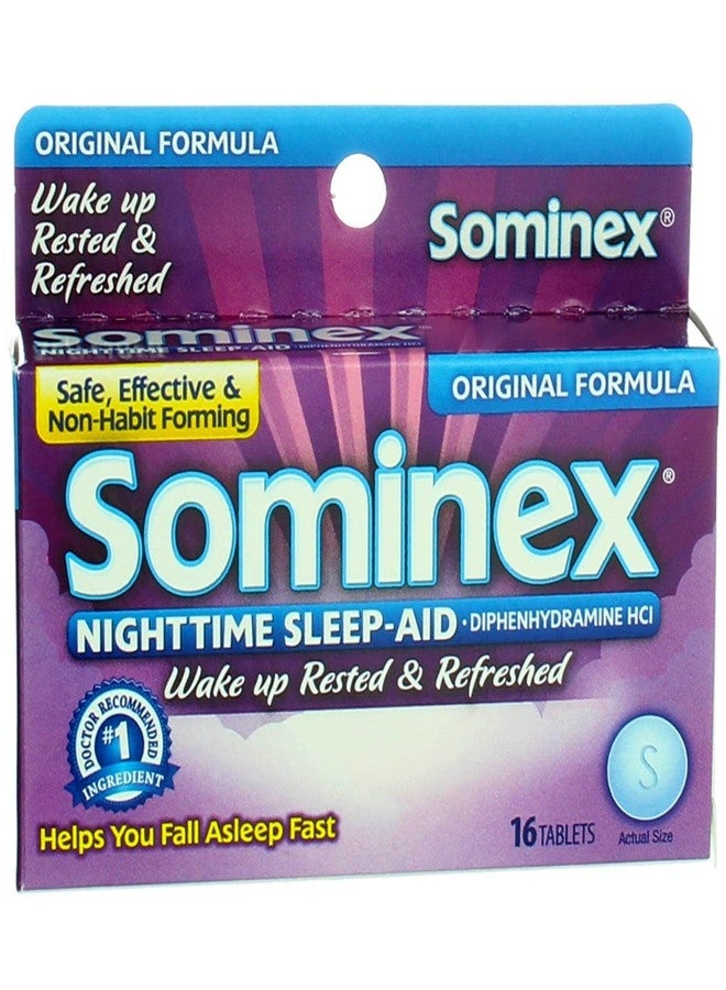 Sominex Nighttime Sleep-Aid with Diphenhydramine HCl 25 mg, Original Formula, 16 Tablets, (Pack of 1) - Image 1