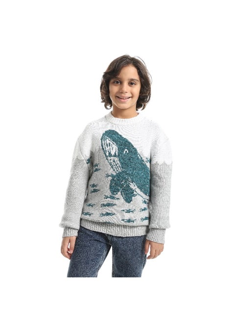 بلوفر صوف اولادي بتصميم صورة دولفين