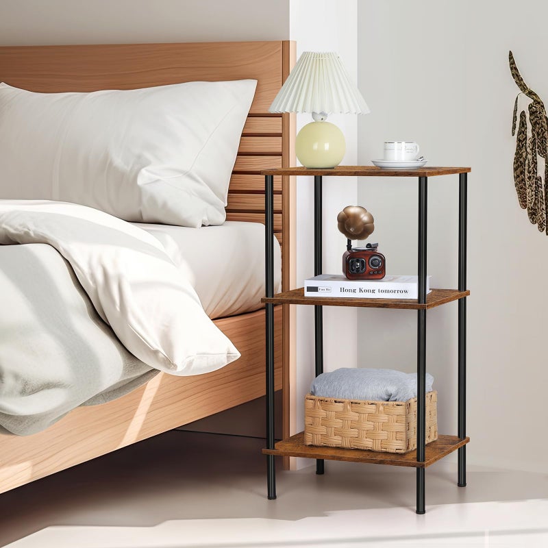 ETELI Tall End Table 3 Tier Side Table with Storage Small Nightstand for Small Spaces Living Room Bedroom 3 Tier Slim Table for Office - Image 3