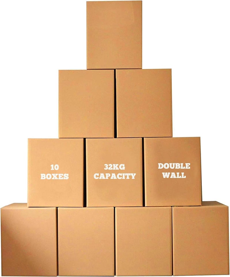 ECVV [10 Pack] Carton Box Large Double Wall 100% Recyclable Corrugated Cardboard Moving Boxes With 32 Kg Capacity, [45 X 45 X 70 Cm] Brown Carton For Packaging, Shipping And Storage, 5 Ply Brown - Image 1