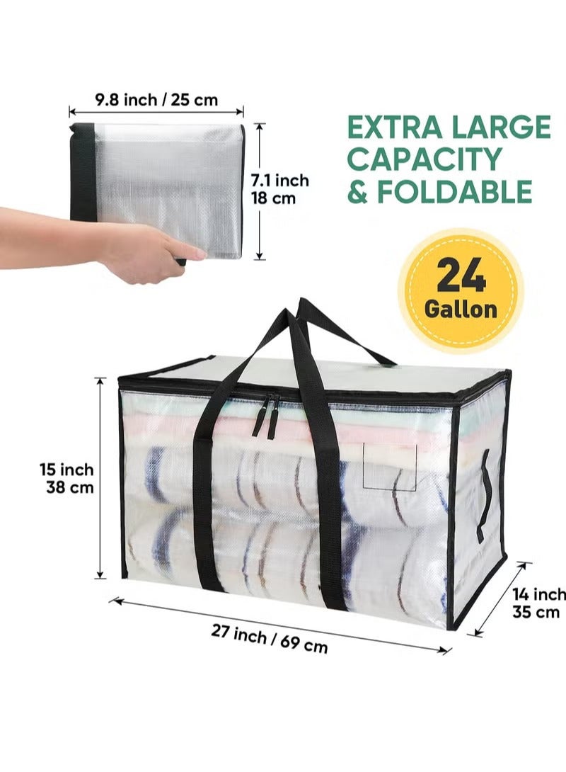 4-Pack 92L Heavy Duty Storage Bags, Foldable Closet Organizer & Large Moving Bags with Backpack Straps – Clothes, Bedding & Travel Packing Containers - Image 2