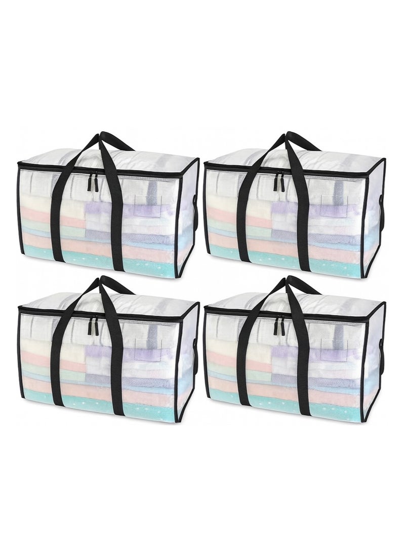 4-Pack 92L Heavy Duty Storage Bags, Foldable Closet Organizer & Large Moving Bags with Backpack Straps – Clothes, Bedding & Travel Packing Containers - Image 1