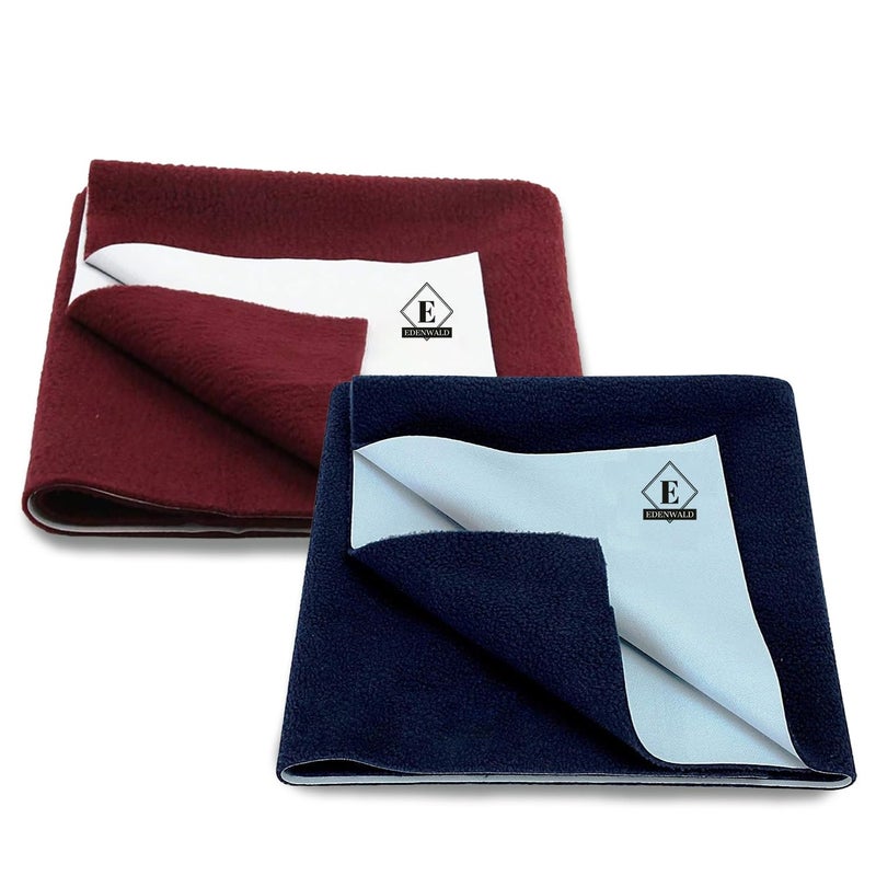 Edenwald Waterproof Quick Dry Sheet Pack of 2 | baby sheet | (Maroon+Navy Blue_Small (50cm x 70cm) - Image 1