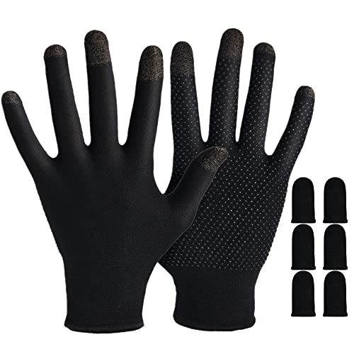 Rakizbe Gaming Gloves for Sweaty Hands - Rakizbe High-Sensitive Anti-Sweat Breathable Seamless Touch Screen Gloves with Thumb Finger Sleeves for iPad/Mobile Game Controller - Image 1