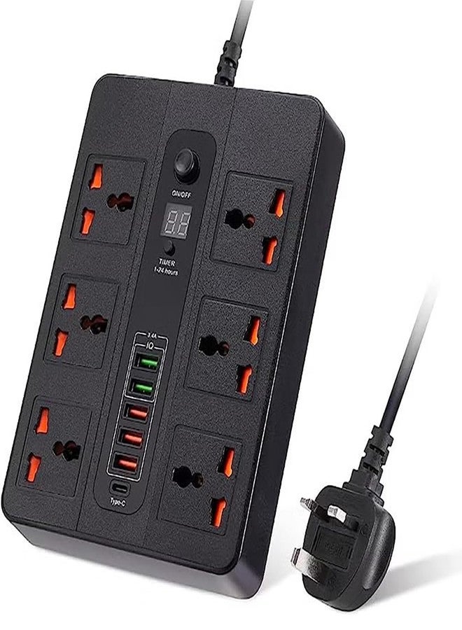 ULHYC Universal Outlet USB C PD Quick Charging Socket with Timing Function Power Strips Extension Lead Outlets for Home Office - Image 1