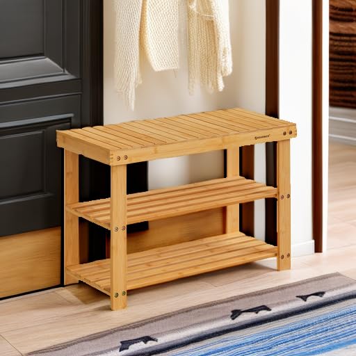 Olpad 3 Tier Bamboo Shoe Rack for Closet Free Standing Wood Shoe Shelf Storage Organizer for Entryway Small Space Stackable 3Tier Shoe Rackfor Closet Stackable Shoes Rack - Image 1