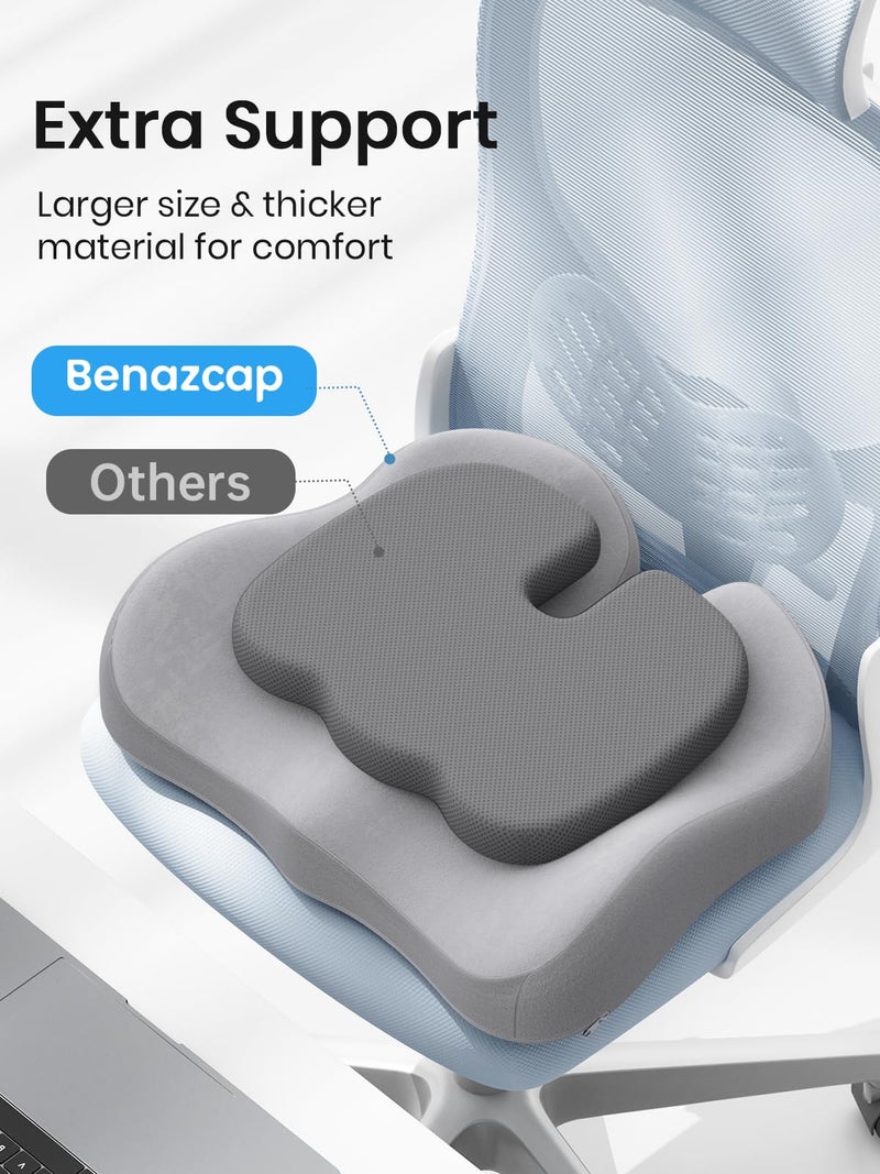 Benazcap وسادة مقعد بينازكاب - وسادة مقعد سيارة من الإسفنج الذكي - تخفيف آلام عرق النسا وأسفل الظهر - وسائد مقعد السيارة للقيادة - أساسيات رحلة الطريق للسائقين باللون الرمادي - Image 3