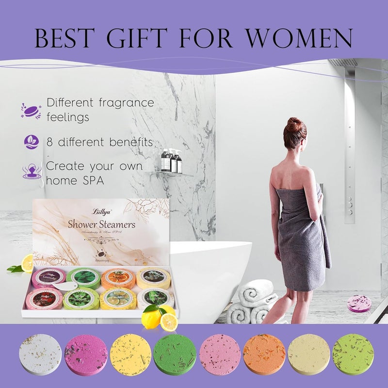 Liillya Shower Steamers Aromatherapy - 8 Pack Aromatherapy Shower Steamers Bath Bombs for Showers Relaxation Home SPA and Self Care Shower Tablets Vapor Bath for Men,Women,Mother's Day,Birthday Gifts - Image 3
