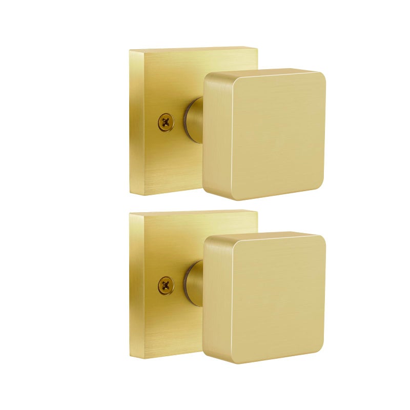 naubea 2 Pack Gold Dummy Door Knob Brushed Gold Door Knobs Interior for Closet Heavy Duty Square Satin Brass Door Knob Modern Dummy Door Handle - Image 2