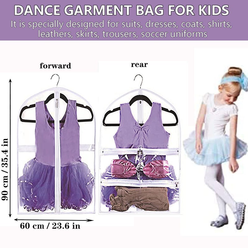WJWSKI Clear Kids Dance Garment Bag for Hanging Clothes,35 Inch Waterproof PVC Travel Garment Bag with 3 Pockets for Dance Costumes,Sports,Skating,Theatre,Beauty Pageants & More - Image 2