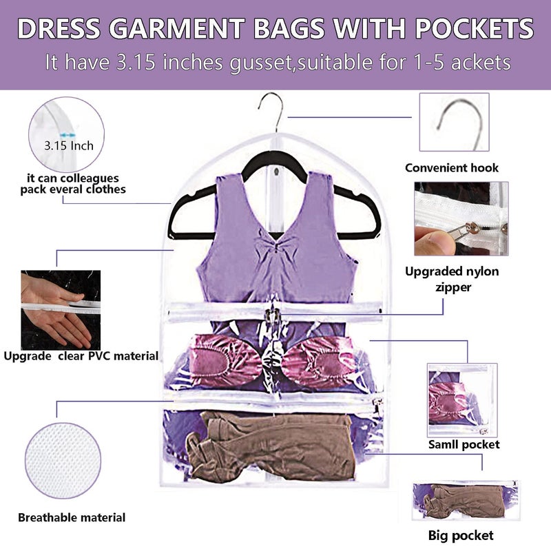 WJWSKI Clear Kids Dance Garment Bag for Hanging Clothes,35 Inch Waterproof PVC Travel Garment Bag with 3 Pockets for Dance Costumes,Sports,Skating,Theatre,Beauty Pageants & More - Image 3