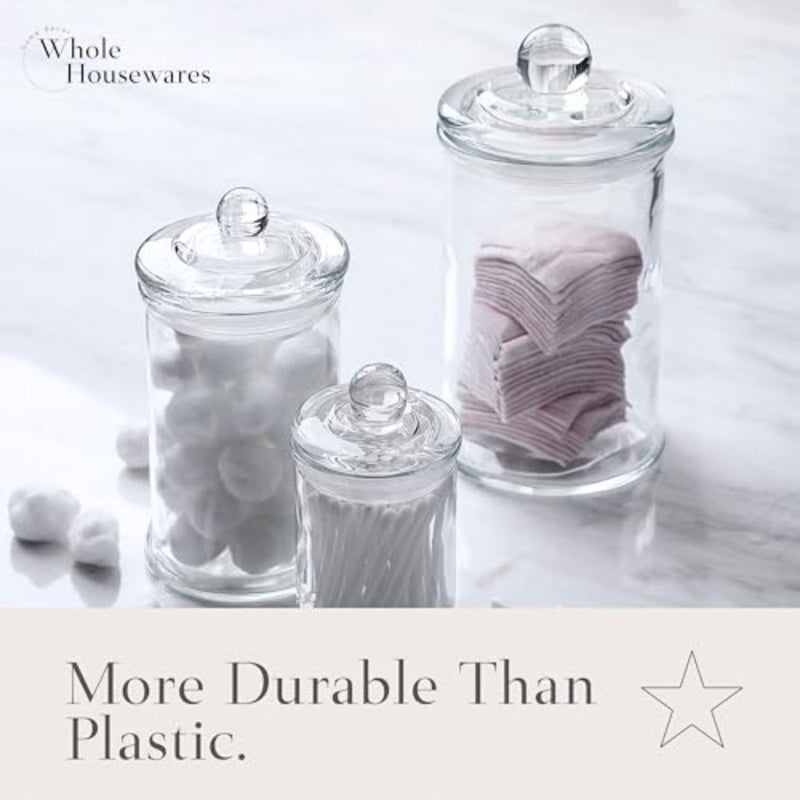 Set of 3 Bathroom Canisters - Storage Container Jars - Premium Glass Apothecary Jars with Lids - Small Glass Jars for Kitchen or Bathroom Storage - Decorative Crystal Containers - Image 4