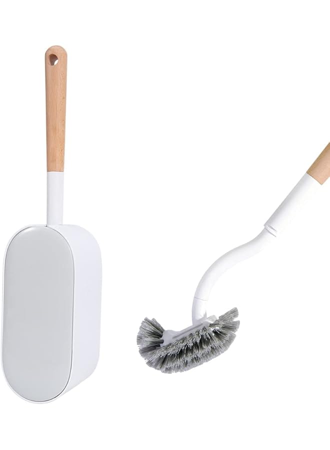 promass Toilet Brush with Holder,Curved Design Angled Clean Tool with Wood Handle,Wall Mounted Toilet Brushes Set for Bathroom - Image 1