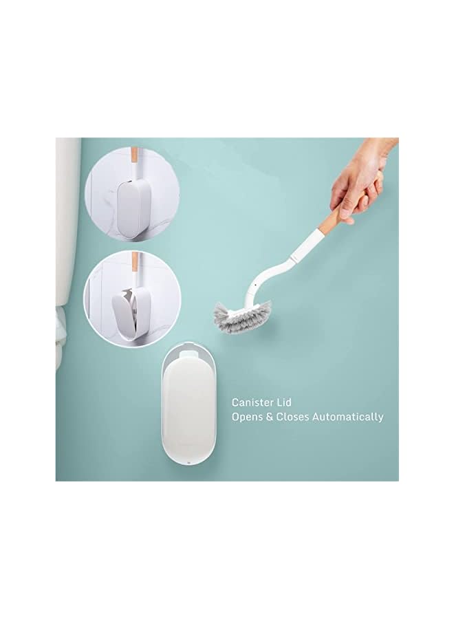 promass Toilet Brush with Holder,Curved Design Angled Clean Tool with Wood Handle,Wall Mounted Toilet Brushes Set for Bathroom - Image 3