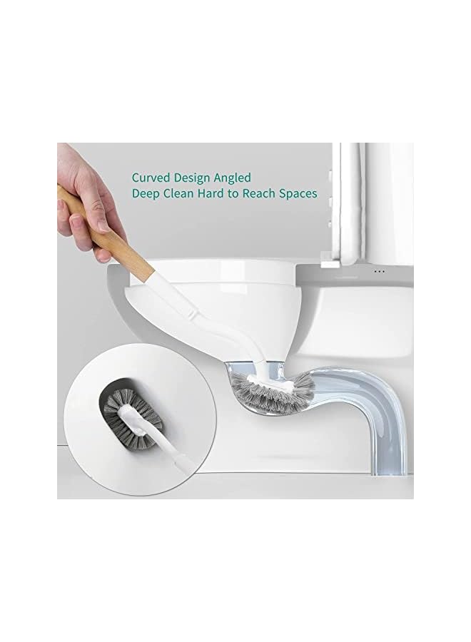 promass Toilet Brush with Holder,Curved Design Angled Clean Tool with Wood Handle,Wall Mounted Toilet Brushes Set for Bathroom - Image 2