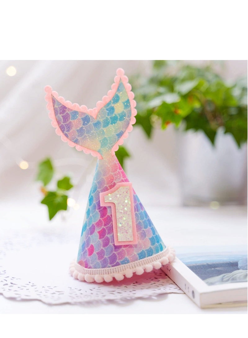 واي آند دي Mermaid Party Hats, 3PCS Glitter Hat, Birthday Cone Sparkle Headband Decoration Crown Hat for Kids Boys Girls, Theme Supplies - Image 5