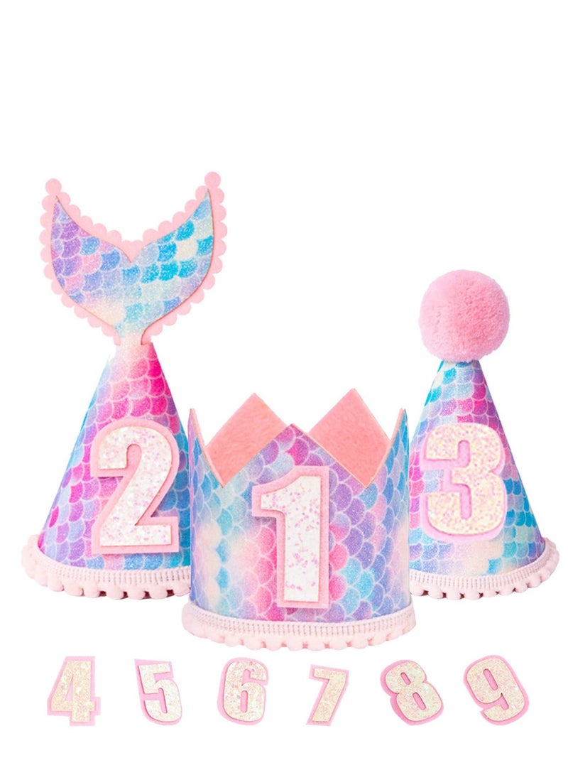 واي آند دي Mermaid Party Hats, 3PCS Glitter Hat, Birthday Cone Sparkle Headband Decoration Crown Hat for Kids Boys Girls, Theme Supplies - Image 1