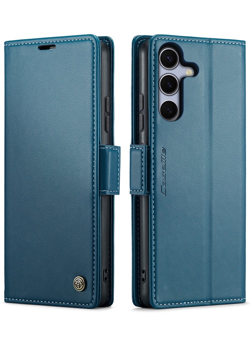 CaseMe Flip Wallet Case For Samsung Galaxy S25 RFID Blocking PU Leather Wallet Flip Folio Case with Card Holder Kickstand Shockproof Phone Cover - Blue - Image 1