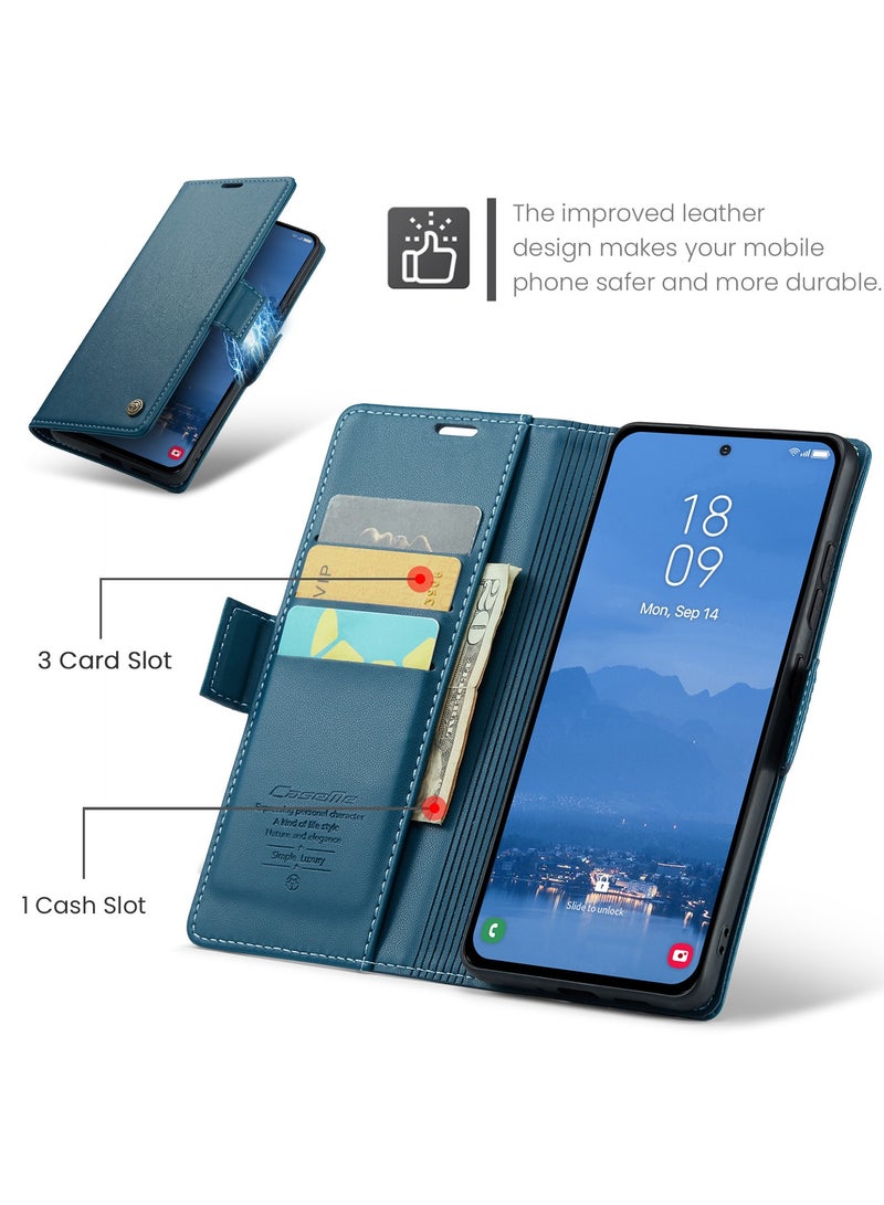 CaseMe Flip Wallet Case For Samsung Galaxy S25 RFID Blocking PU Leather Wallet Flip Folio Case with Card Holder Kickstand Shockproof Phone Cover - Blue - Image 2