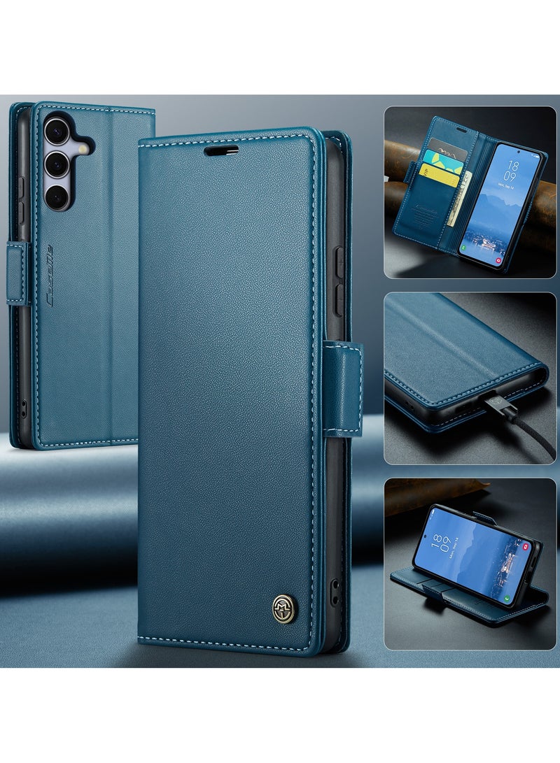CaseMe Flip Wallet Case For Samsung Galaxy S25 RFID Blocking PU Leather Wallet Flip Folio Case with Card Holder Kickstand Shockproof Phone Cover - Blue - Image 5