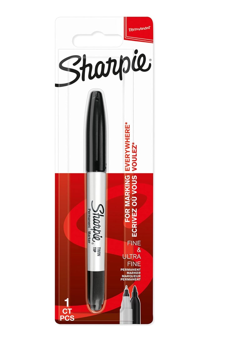 شاربي قلم تحديد دائم ذو طرفين رفيع وفائق الدقة باللون الأسود - Image 1