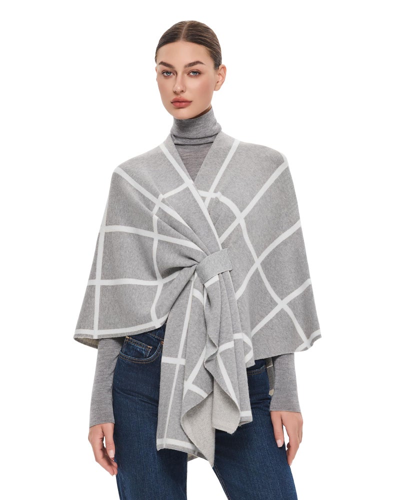 PULI Women's Shawl Wraps Poncho Ruana Cape Open Front Cardigan Sweater Evening Dress for Fall Winter Gray - Image 1